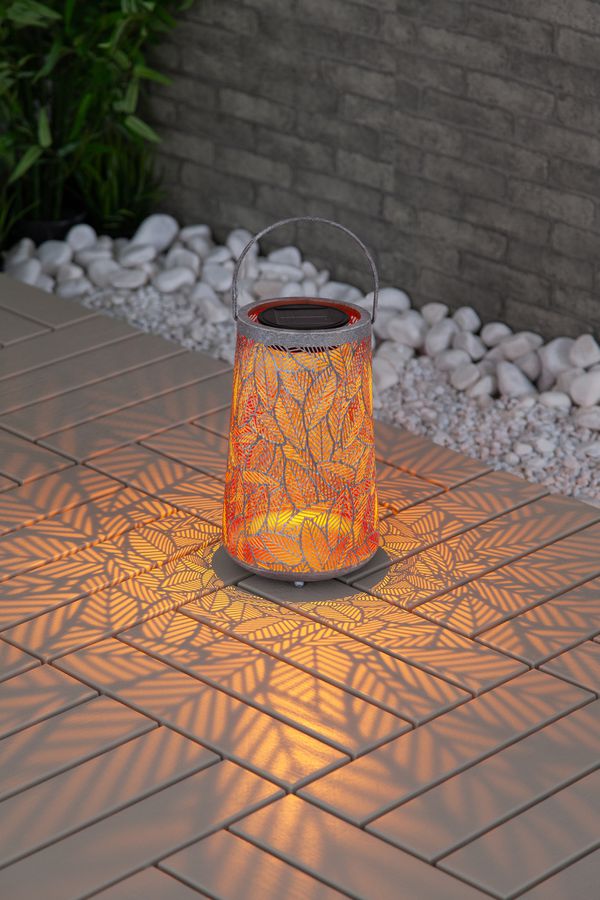 LED Solar / USB-C Metall Laterne FORTUNELLA - AKKU 1x3.2V 400mAh, 2000K , IP44, champagne, Metall, Solar/ USB-C Ladeanschluss, D=146mm, H=240mm