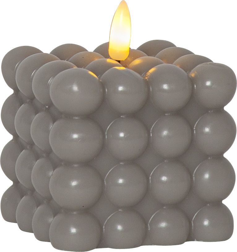 LED Pillar Kerze Flamme Dot - Indoor, Grau, 9.5 cm höhe, Timerfunktion