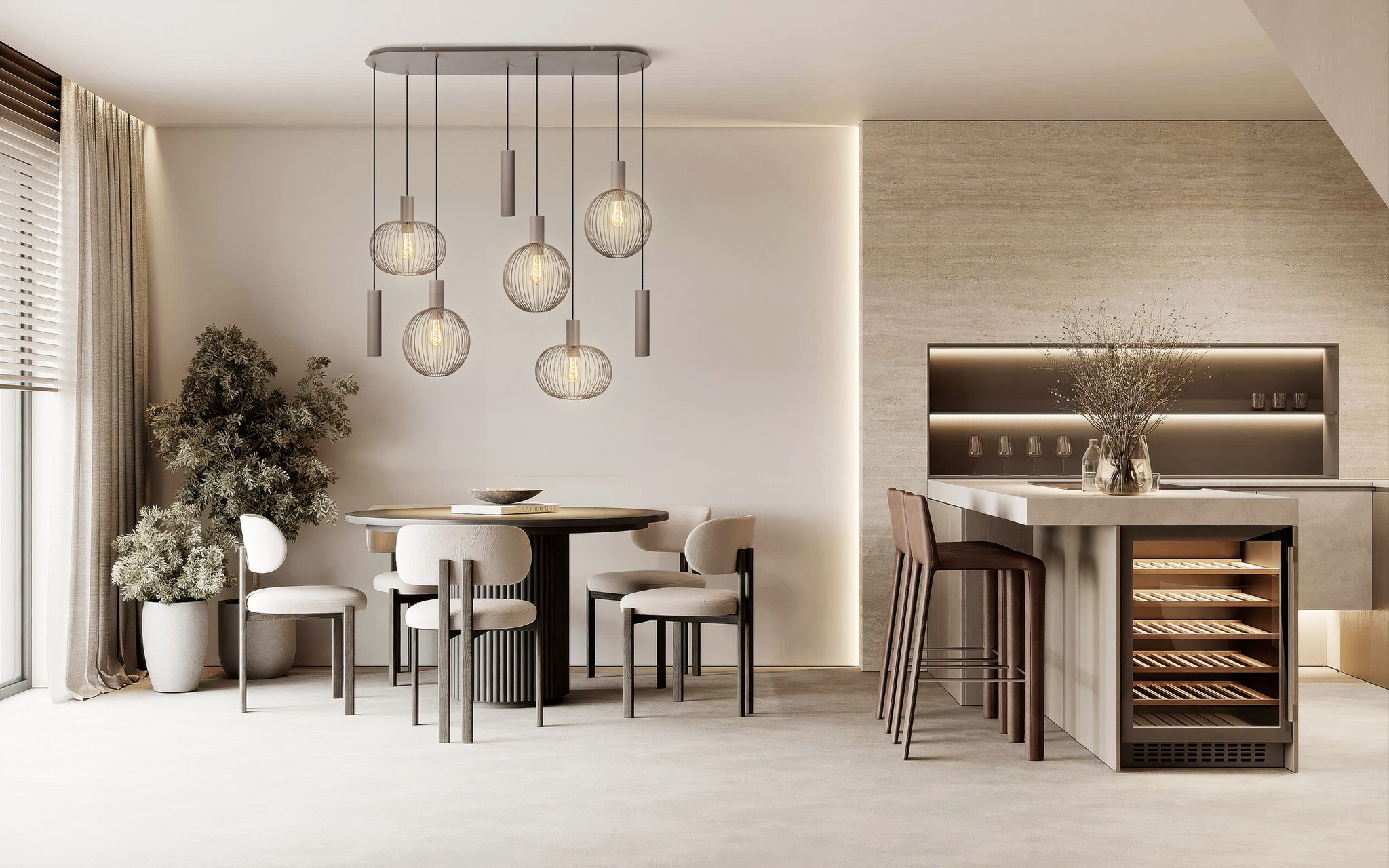 8er Pendelleuchte  TARELLIO  L: 122cm beige - IP20, E27, Beige