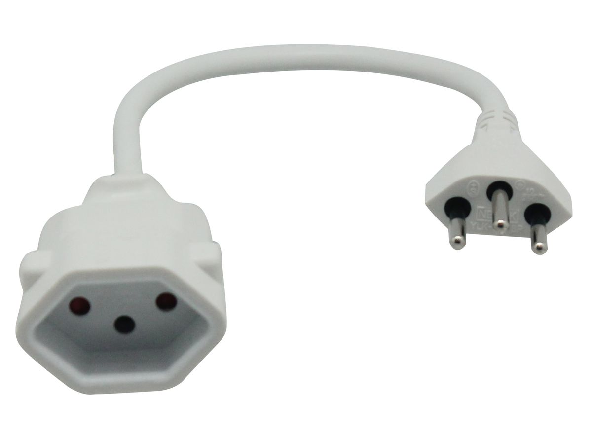 Verlängerungskabel 3-Polig - Stecker T12/Kupplung T13, 20cm H05VV-F 3G1.0mm2, Kinderschutz, weiss