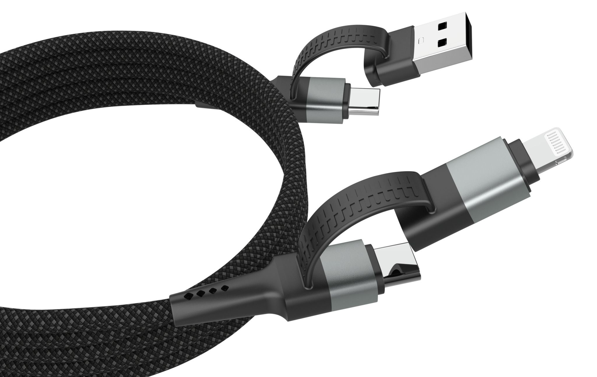Magnetisches Kabel USB-A oder USB-C auf USB-C oder Lightning - 120 cm,  schwarz
