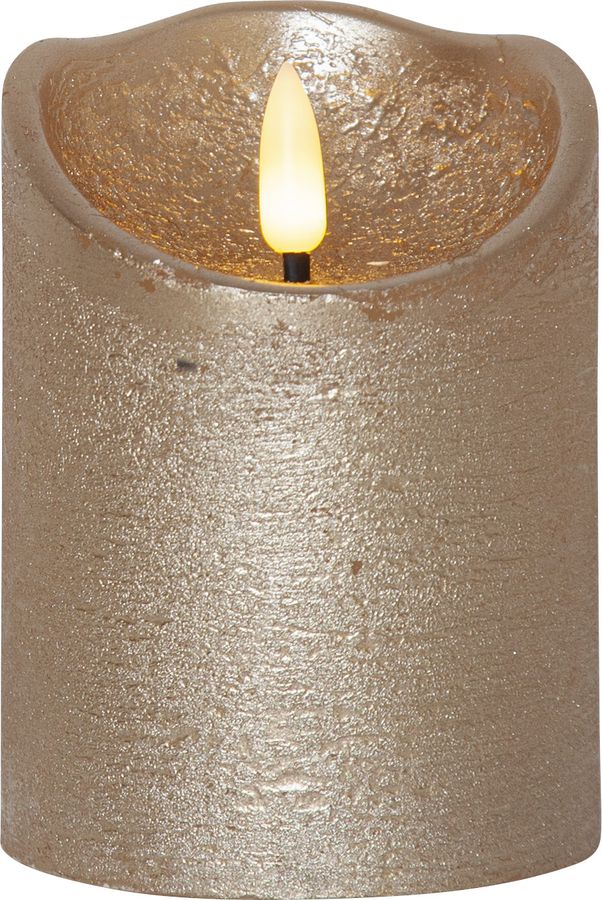 LED Pillar Kerze Flamme Rustic - Indoor, Gold, 10.00 cm Höhe,  Timerfunktion