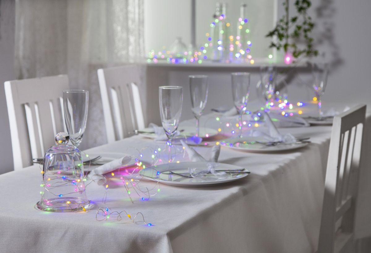 Lichterkette Dew Drop - IP20, Warmweiss & Multi, 100 LED