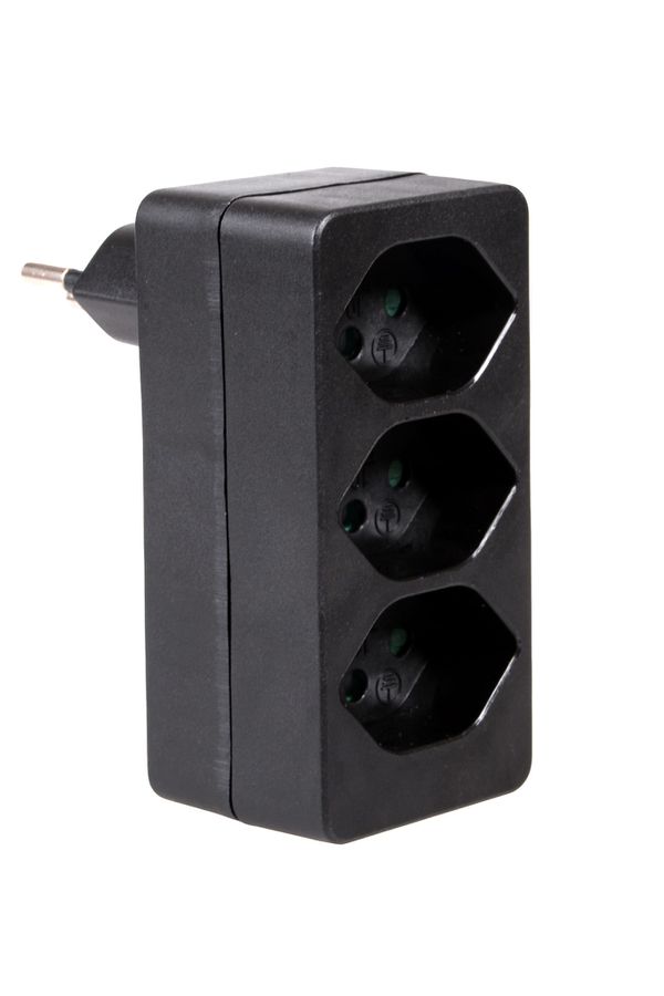 Abzweigstecker 3xT13, schwarz - 3xT13, Stecker T12 - 10A, inkl. Kinderschutz, senkrecht untereinander