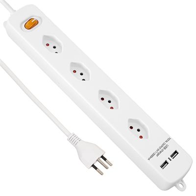 Plus Multipresa - 2x USB max. 2.4A, 4xT13, 1.5m Kabel, H05VV-F 3G1mm2, weiss,  kein Kinderschutz