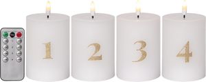 LED Pillar Kerze 4 pack Flamme Advent - Indoor, Weiss, 12.50 cm Höhe, Timerfunktion