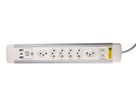 ALU Steckdosenleiste USB-C - 6xT13, 1x USB-C + 2x USB-A max. 3.4A - PD 20W, 2.0m Zuleitung, Stecker T12, Aluminium/weiss