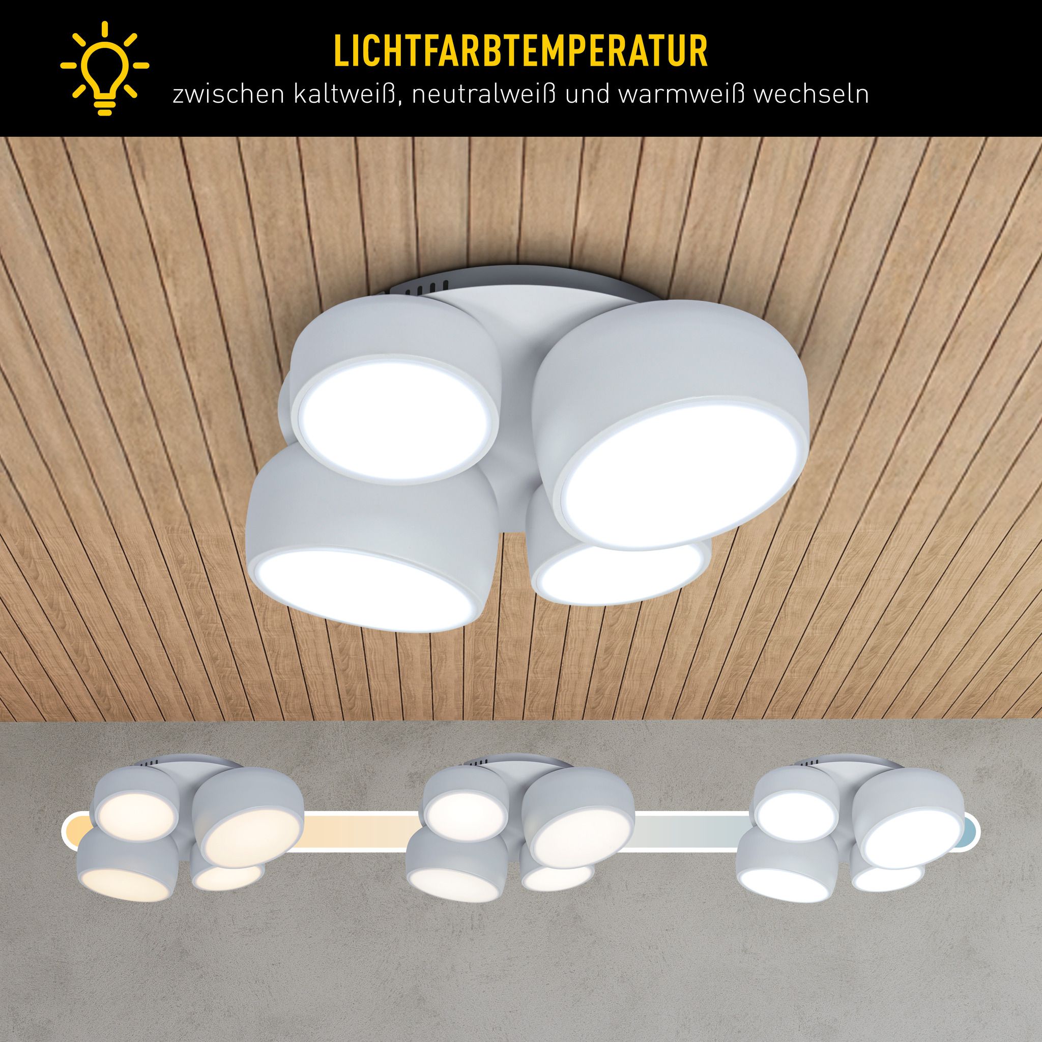 4er LED Deckenleuchte ELIORA weiß - LED-Modul, IP20, 230V