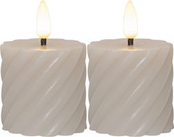 LED Pillar Kerze 2er Pack Flamme Swirl - Indoor, Beige, 7.50 cm Höhe,  Timerfunktion