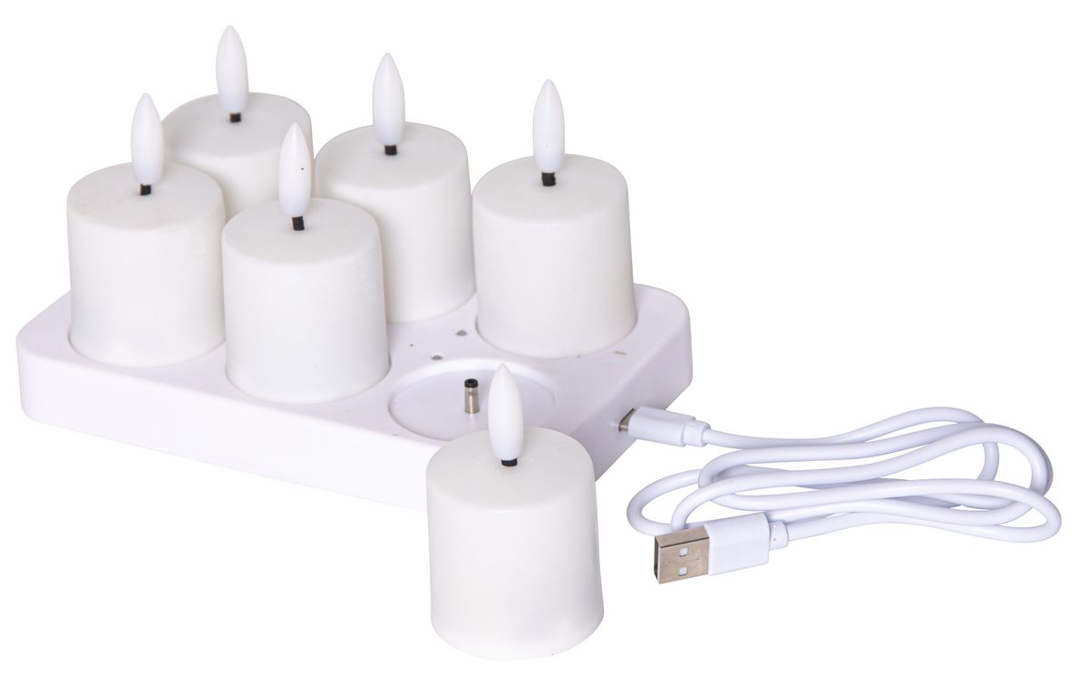 LED Kerze 6 Pack Flamme Charge - Indoor, Weiss, 8.50 cm Höhe, Timerfunktion