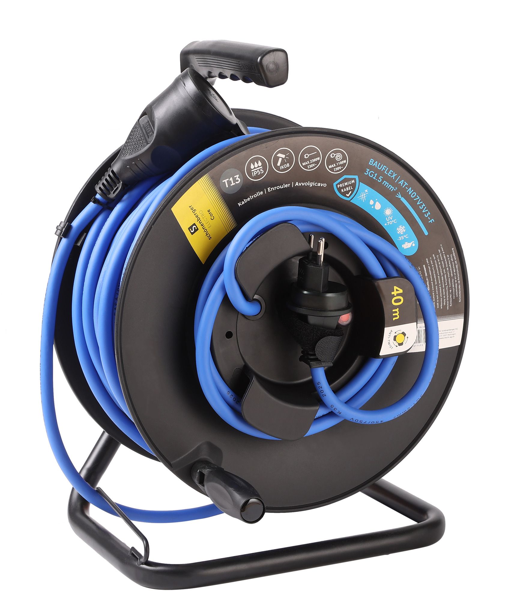 Kabelrolle Antitwist T13 IP55 40m - BAUFLEX N07V3V3-F 3G1.5mm2