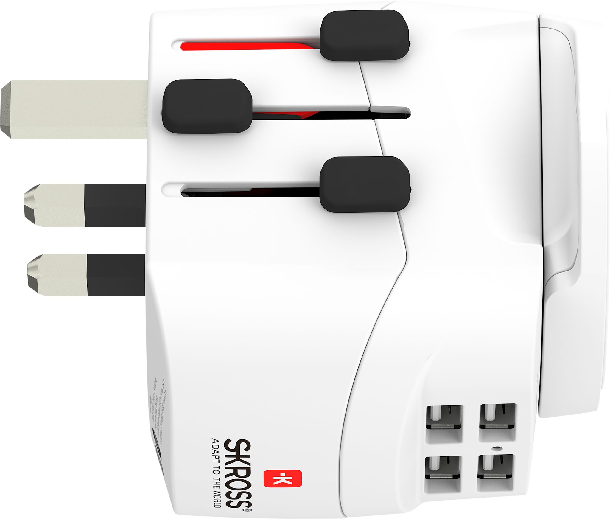 PRO Light USB (4xA) - World - Out: Schuko, UK, USA Typ B, AUS/China, In: CH, IT, Schuko, UK, BRA, USA/Japan, AUS/China