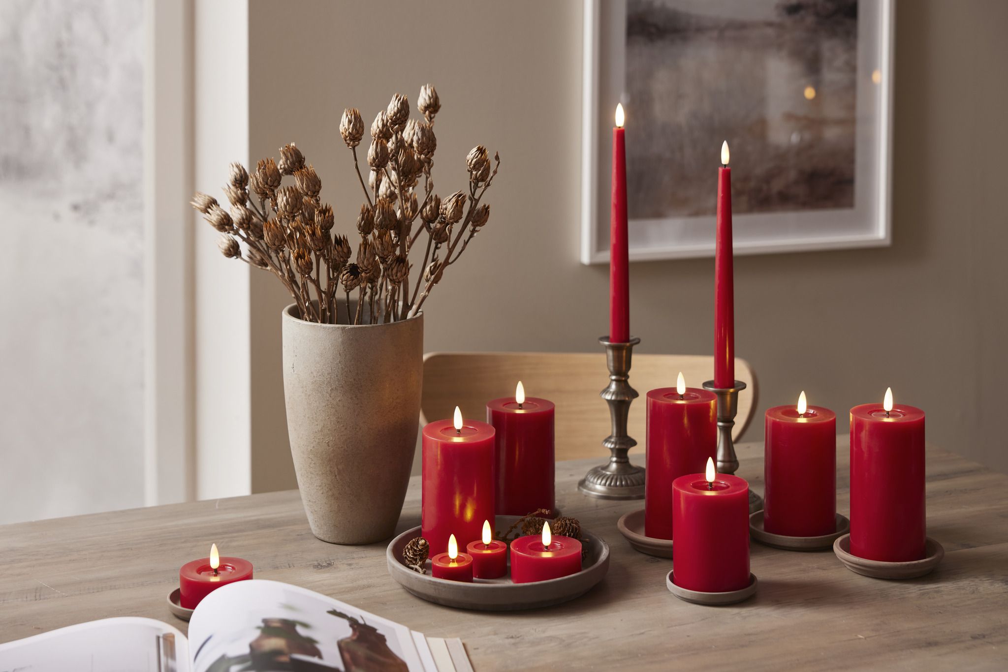 LED Pillar Kerze Flamme Flow - Indoor, Rot, 17.5 cm höhe, Timerfunktion