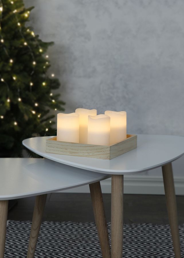 LED Pillar Kerze 4er Pack May - Indoor, Weiss, 12.5cm Höhe, Timerfunktion