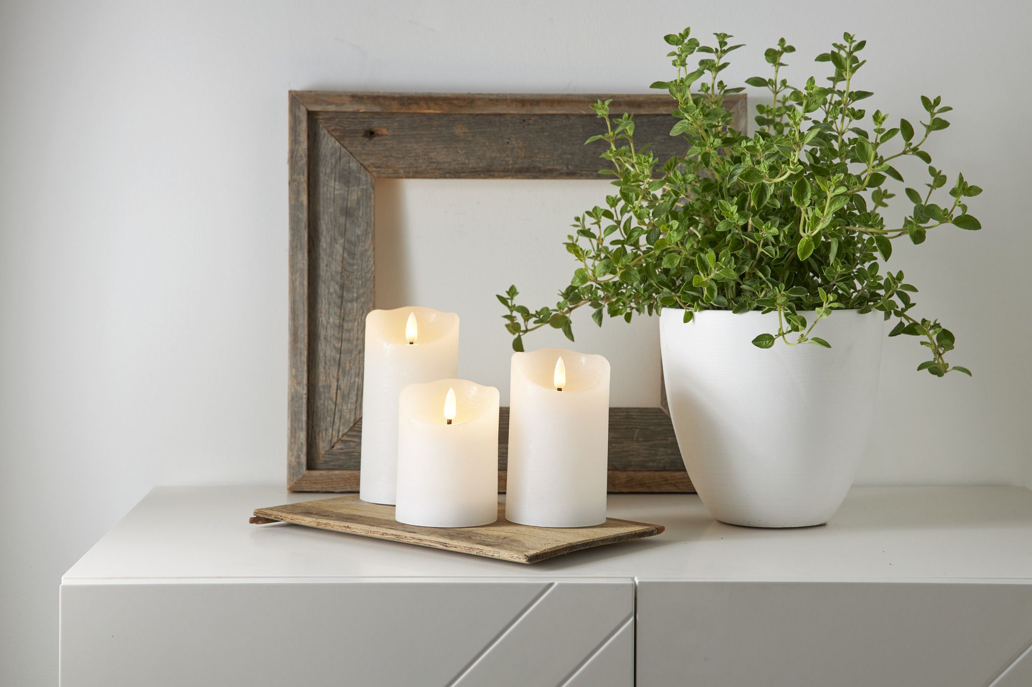 LED Pillar Kerze Flamme Rustic - Indoor, Weiss, 10.00 cm Höhe,  Timerfunktion