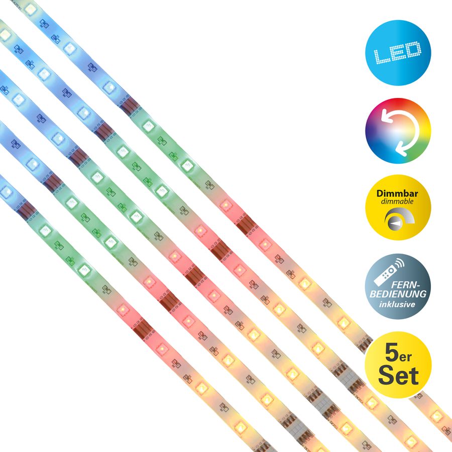 5x 1m RGB LED Stripe - IP20, RGB, 500cm Länge