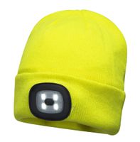 LED Wollmütze gelb, USB aufladbar - gelb, 150lm, inkl. USB-Akku, Blister Verpackung