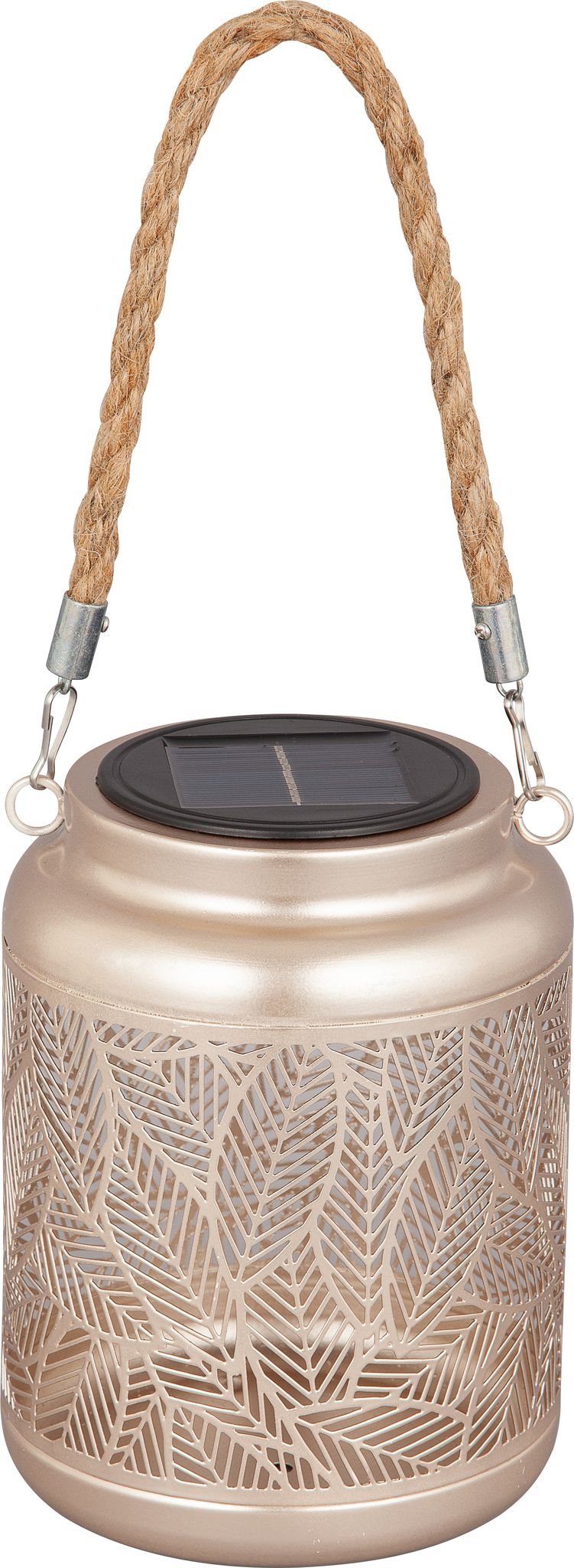 LED Solar/USB-C Metall Laterne TILIA - AKKU 1x3.2V 400mAh, 3000K, IP44, champagne, Metall, Solar/ USB-C Ladeanschluss, D=120mm, H=155mm