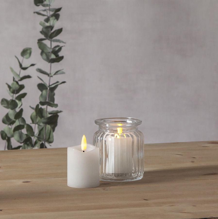 LED Pillar Kerze 2er Pack Flamme - Indoor, Weiss, 7.5cm Höhe, Timerfunktion
