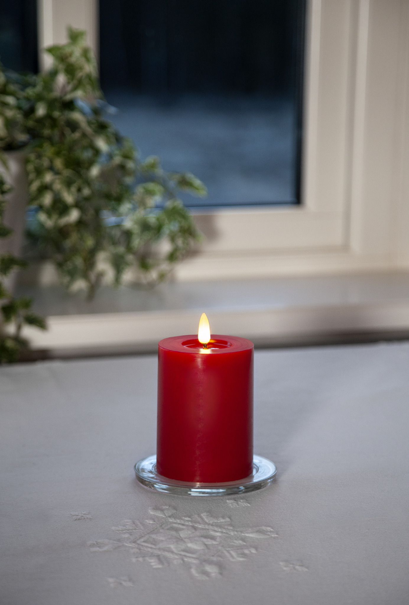 LED Pillar Kerze Flamme Flow - Indoor, Rot, 12.5 cm höhe, Timerfunktion