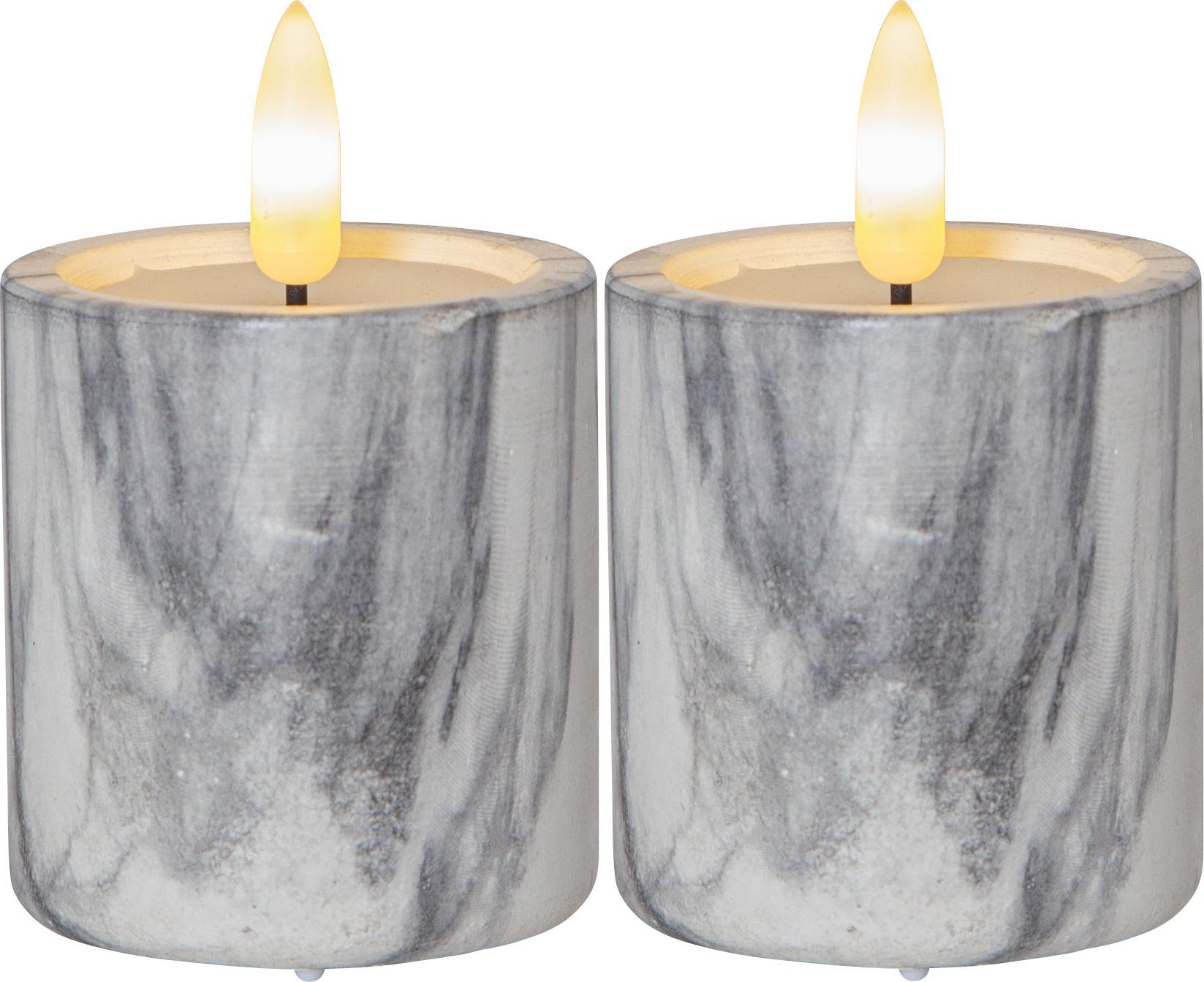 LED Pillar Kerze 2P Flamme Marble - Indoor, Grau, 9cm, Timerfunktion