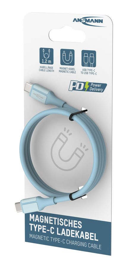 Magnetisches Silikonkabel USB-C auf USB-C, 120cm blau - Magnetisches Silikonkabel USB-C auf USB-C, 120cm blau