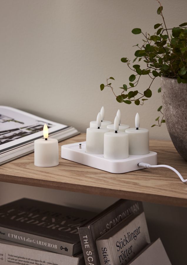 LED Kerze 6 Pack Flamme Charge - Indoor, Weiss, 8.50 cm Höhe, Timerfunktion