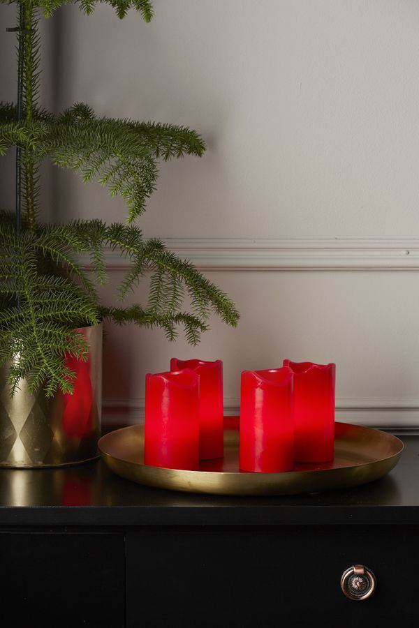 Bougie de cire à LED 4-Set Advent - Indoor, Rot, 10cm Höhe, Timerfunktion
