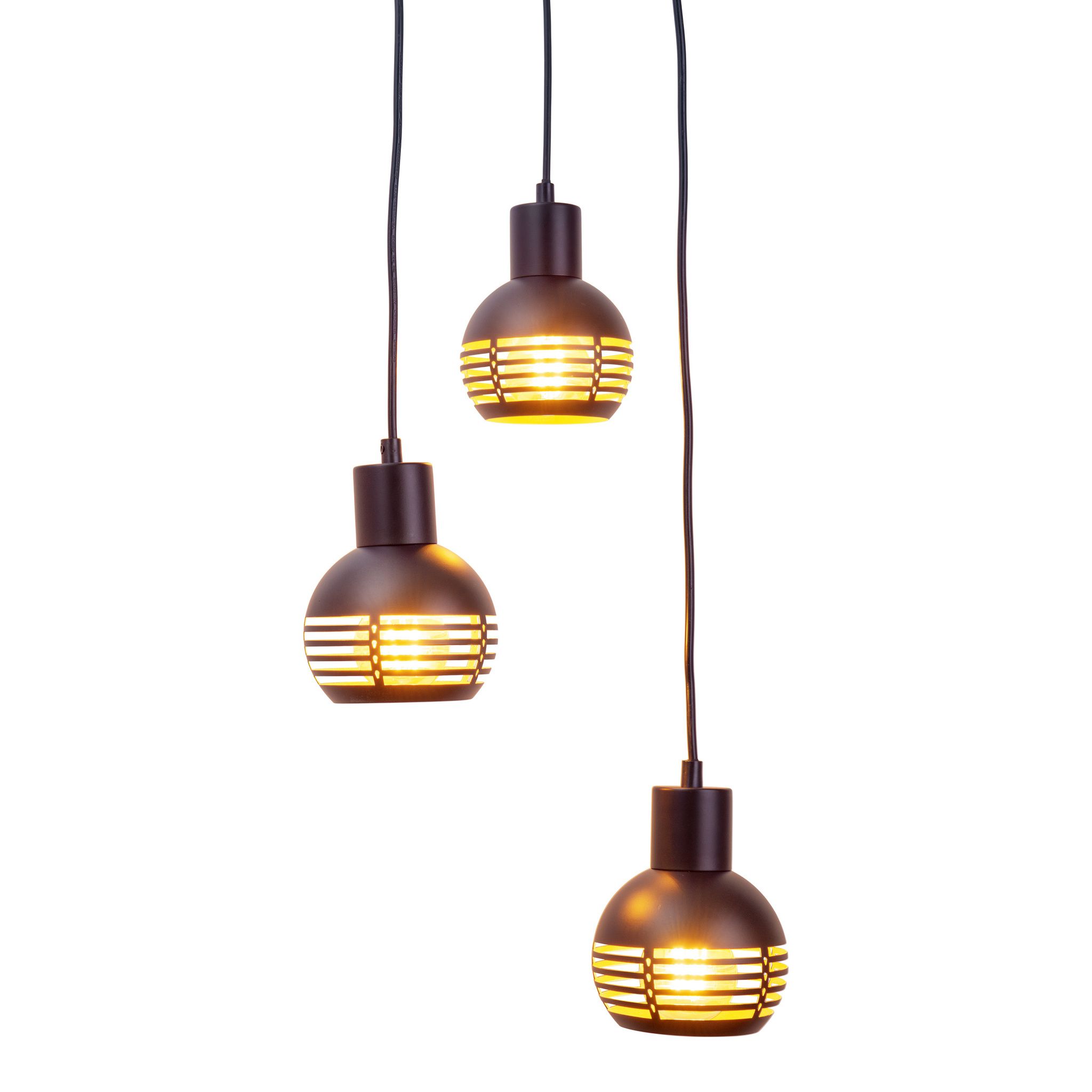 3er Pendelleuchte schwarz golden Casco - E27, IP20