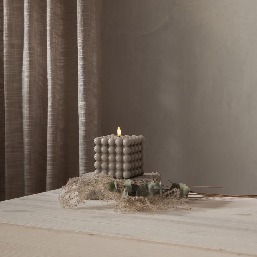 LED Pillar Kerze Flamme Dot - Indoor, Grau, 12.5 cm höhe, Timerfunktion
