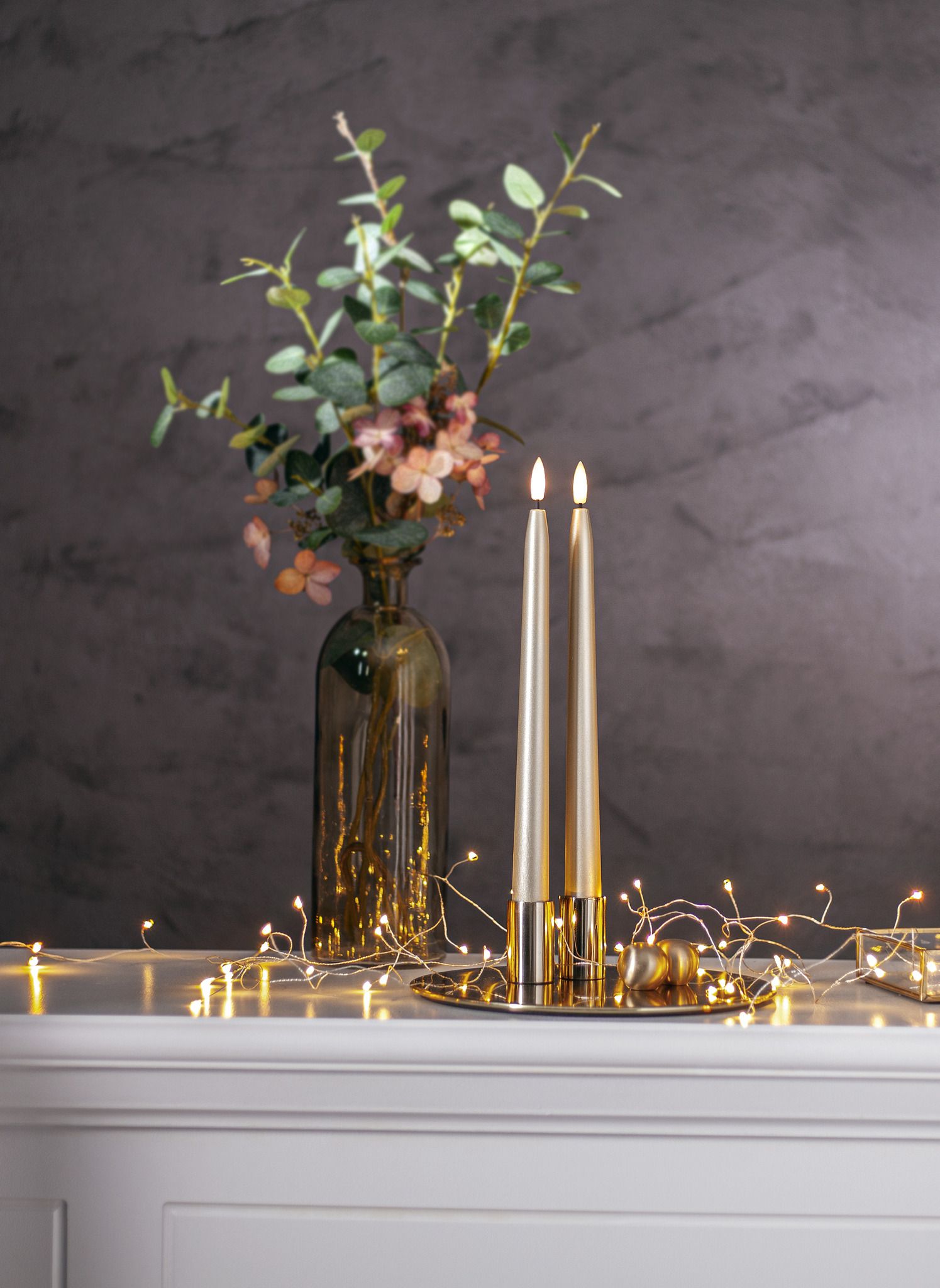 LED Dinner Kerze 2 pack Flamme Metal - Indoor, Gold, 28.50cm Höhe