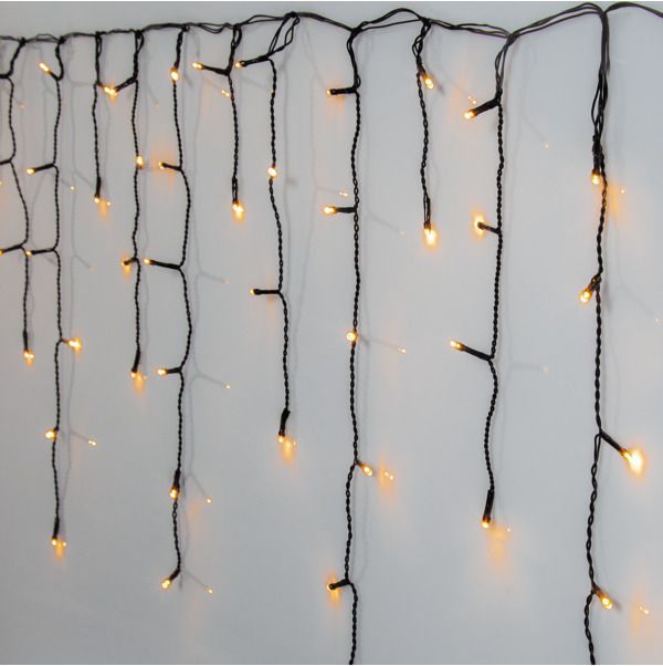 LED golden warmwhite, Icicle Vorhang, 240 LEDs - Schwarz, 1970K, 590cm x 55cm