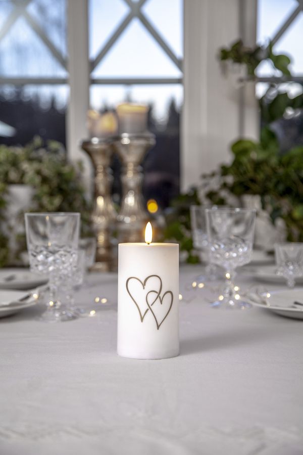 LED Memorial Kerze Flamme Heart - IP44, Warmweiss, 1 LED