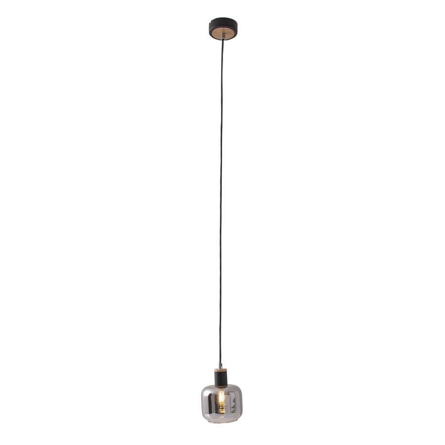 Singel Pendelleuchte FUMOSO - E14, max. 1x40W, IP20, schwarz + holz, nicht dimbar, exkl. Leuchtmittel, D=130mm, H=1200mm