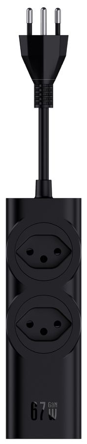 67W GaN Fast Charging Station - 2x T13, Out: USB-C1/ C2/ C3: 67W PD, C1+C2 shared: 45W + C3: 20W, USB-A: 5W, GaN, 2m Kabel, schwarz