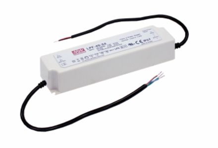 Bloc d'alimentation 24VDC, 90W avec brins de connexion 600mm, 161x61x36mm - Pri. 90-305V AC, Sek. 24V DC, max. 90W, IP67, weiss, nicht dimmbar, L=161mm, B=61mm, H=36mm