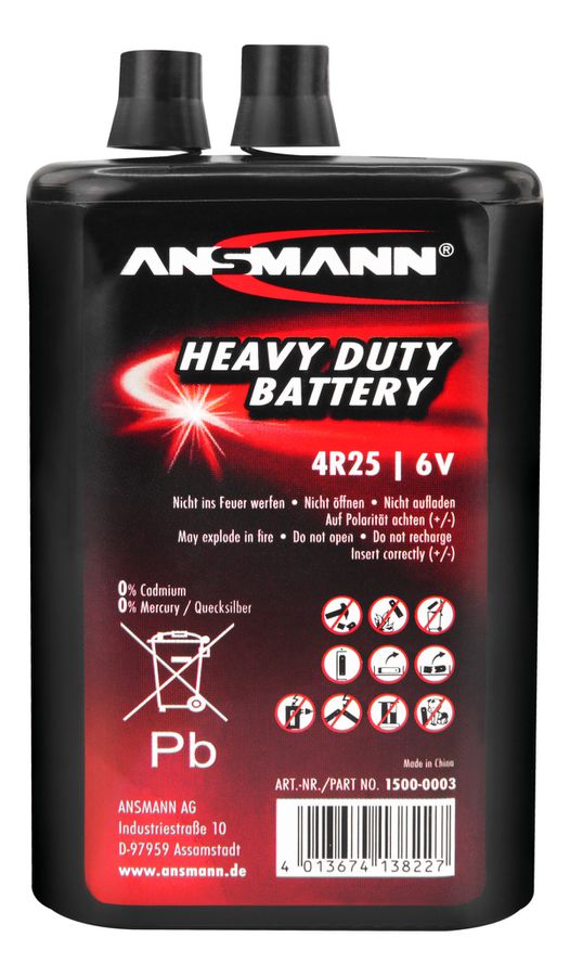 Zinc-carbone Batterie 4R25 - 9000 mAh, 6v