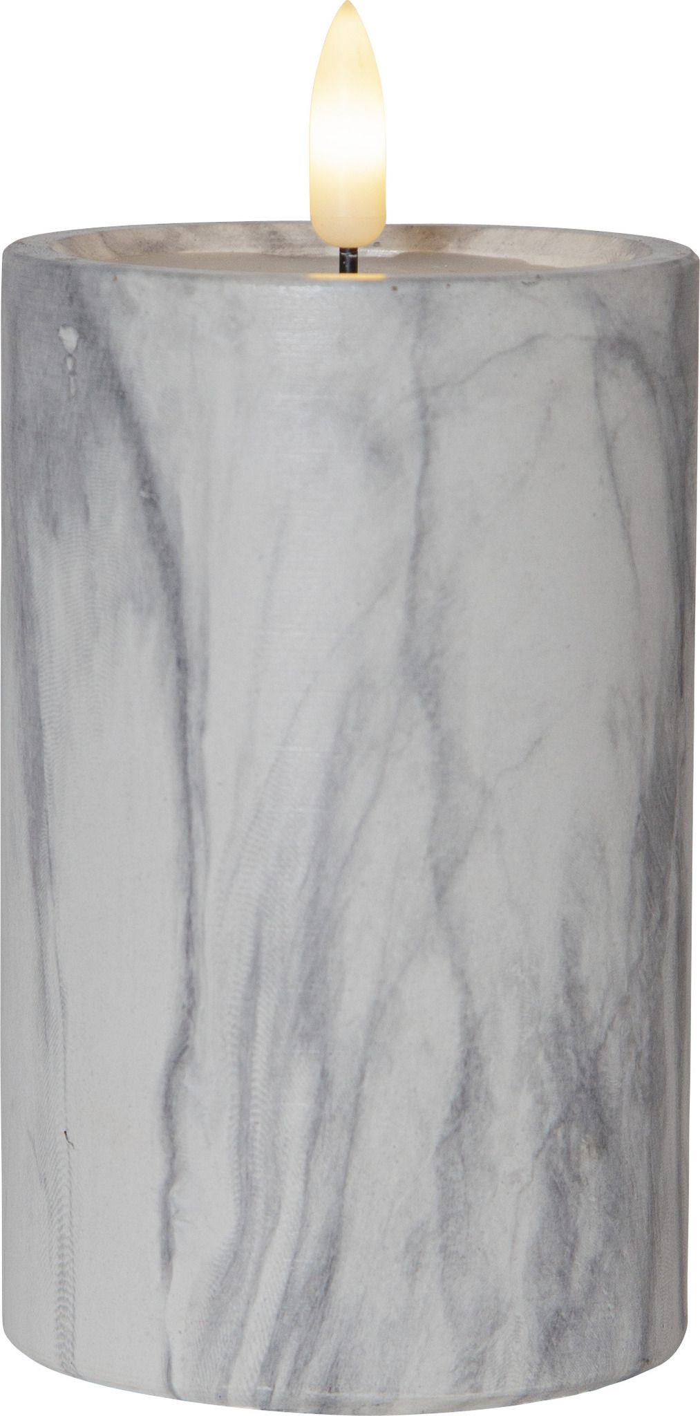 LED Pillar Kerze Flamme Marble - Indoor, Grau, 15cm, Timerfunktion