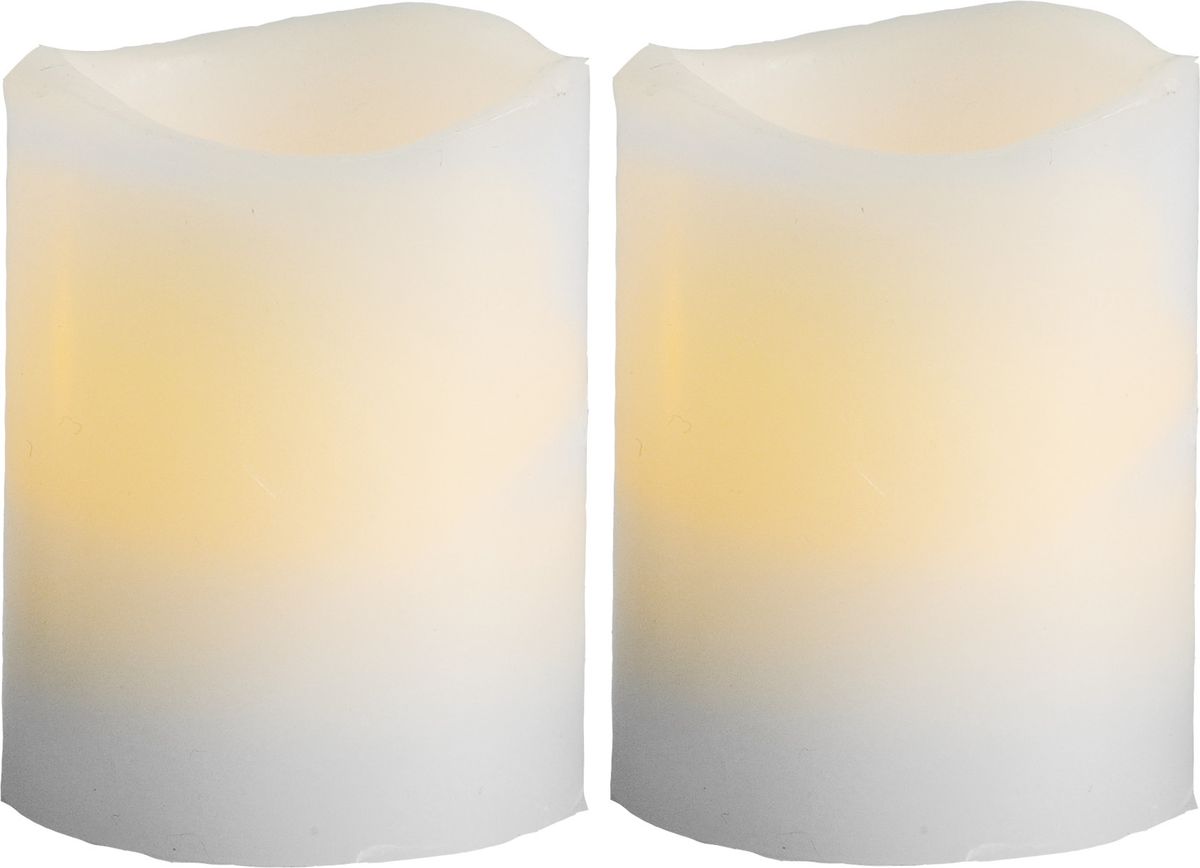 LED Pillar Kerze 2er Pack Wave - Indoor, Weiss, 6cm Höhe, Timerfunktion