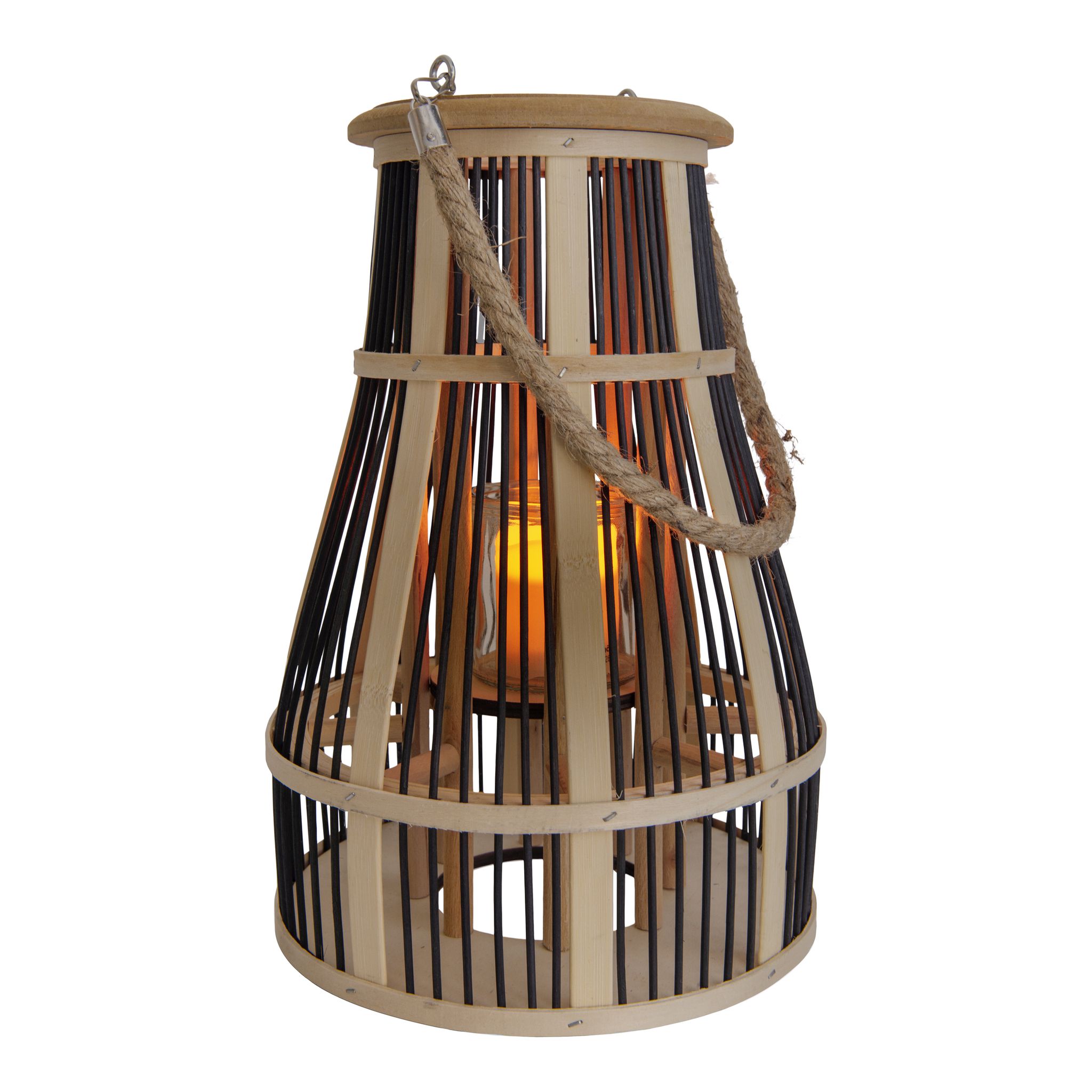 Dekoleuchte Korb schwarz natur h: 34,5cm incl. Solar-LED-Kerze - LED wechselbar, IP44