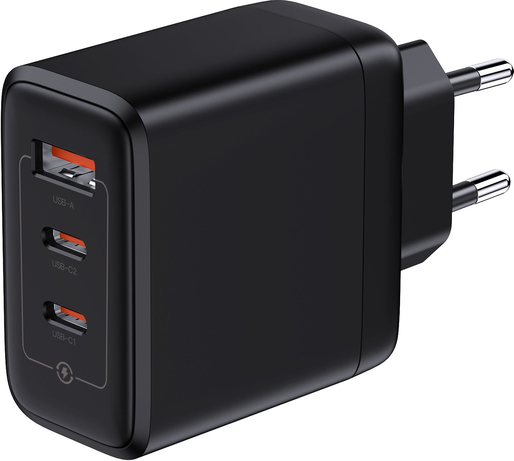 Fast Charger 65W GaN 3-Port - Out: USB-C1/C2: 65W PD, shared Max: 65W, USB-A: 60W, inkl. 1.0m 140W USB-C to C Kabel, schwarz