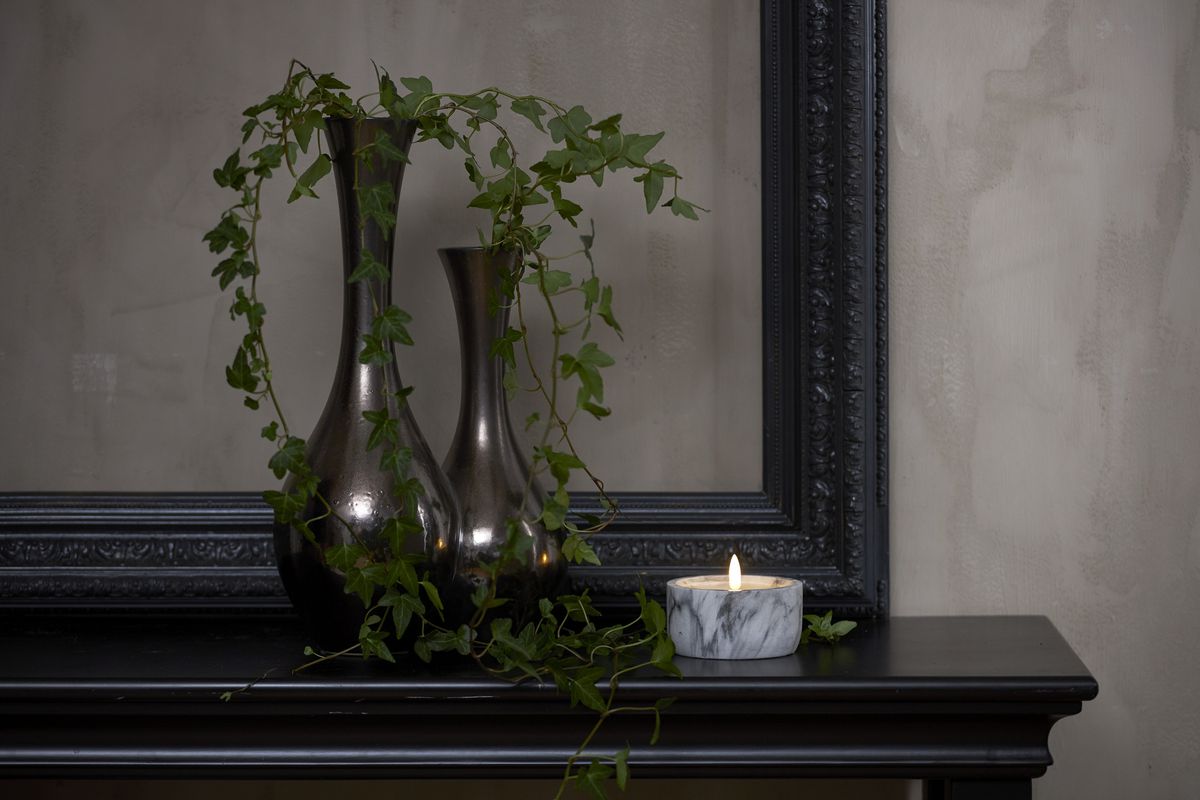 LED Pillar Kerze Flamme Marble - Indoor, Grau, 7.5cm, Timerfunktion