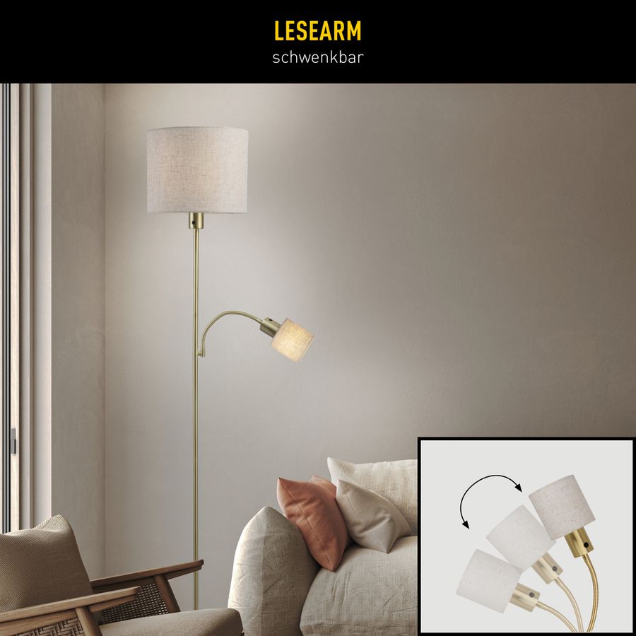Stehleuchte  FILOMENA  H: 165cm beige - IP20, E27, Messingmatt