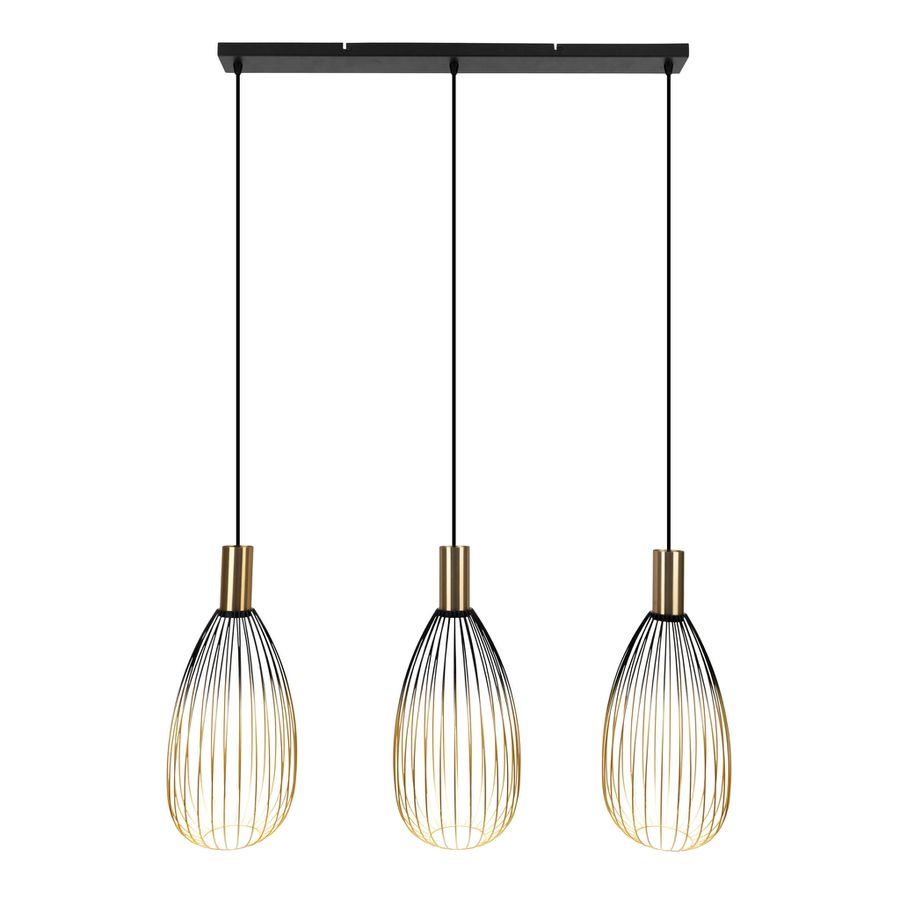 3er Pendelleuchte  WIRELLA  L: 90cm schwarz/gold - IP20, GU10, Schwarz-Gold
