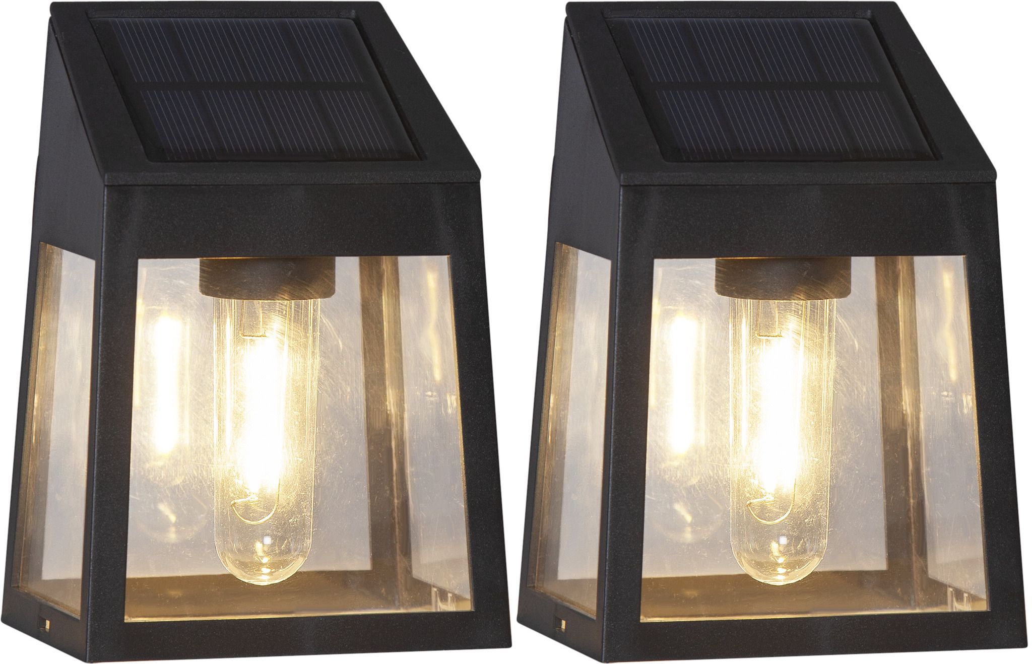 Solar Wall Laterne 2-p Wally Filament - IP44, Warmweiss, Dämmerungssensor