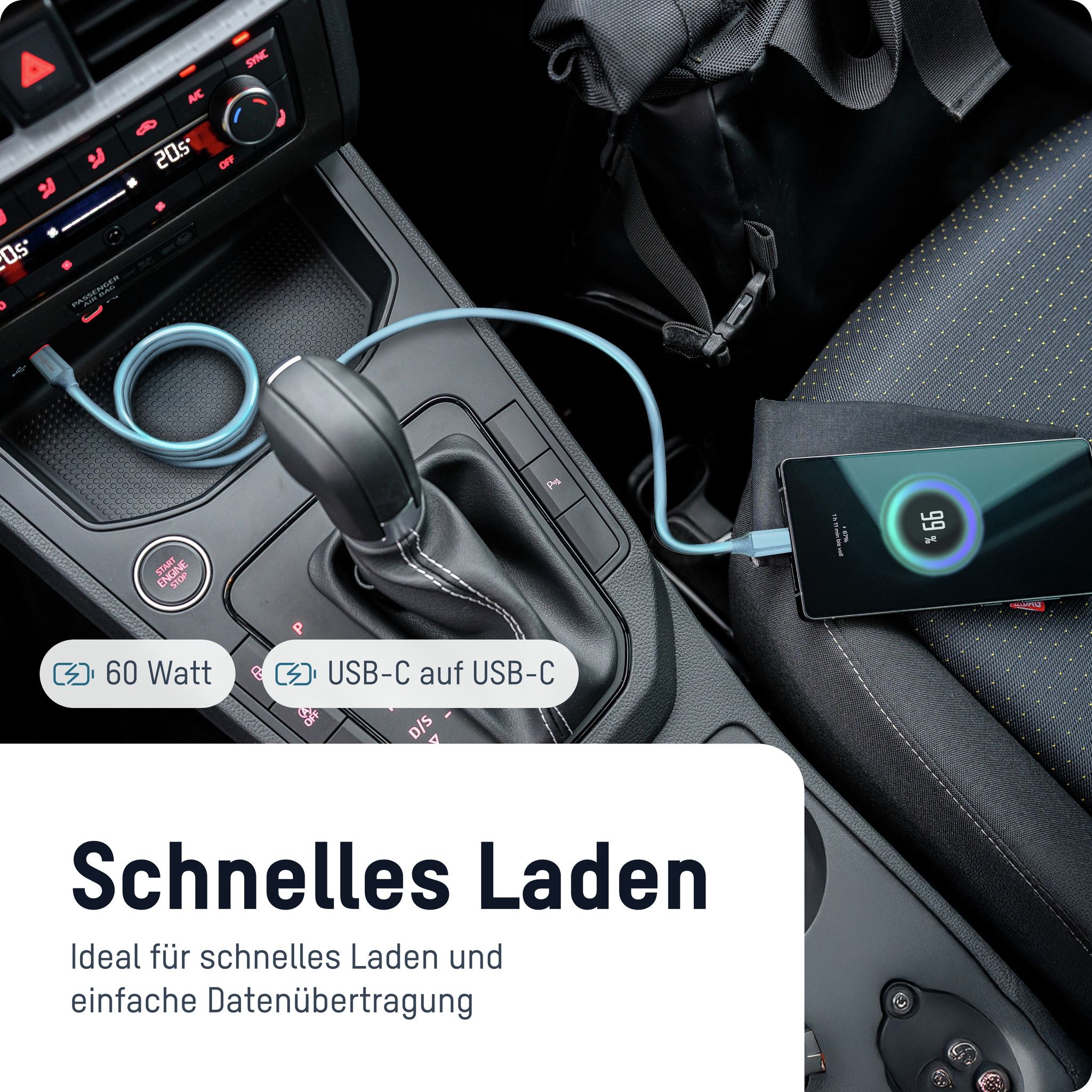 Magnetisches Silikonkabel USB-C auf USB-C, 120cm blau - Magnetisches Silikonkabel USB-C auf USB-C, 120cm blau
