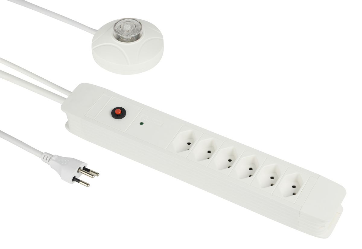 PRINCIPIO+ ext. Schalter 6xT13 - 6xT13, 3m Kabel, H05VV-F 3G1mm2, weiss,  kein Kinderschutz, mit ext. Schalter