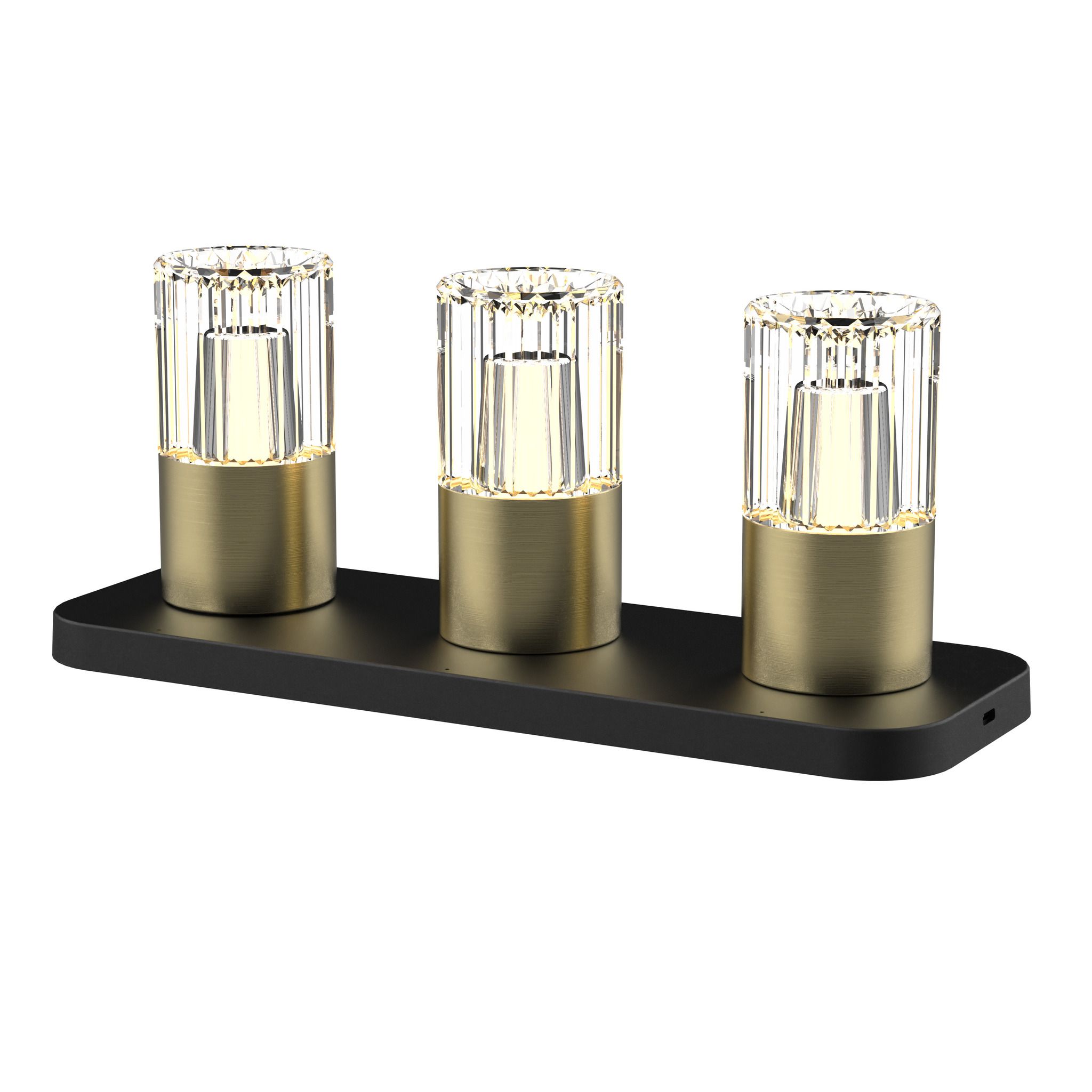 Kristy, Deko TL, 3er Set - Messing  gebürstet, incl. Ladestation u. 1m USB Kabel,  IP44, 5V,  0,48 W, 60 Lm, 2200 K -3000K, dim