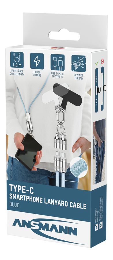 Lanyard Kabel USB Typ-C zu USB Typ-C - 120 cm, blau