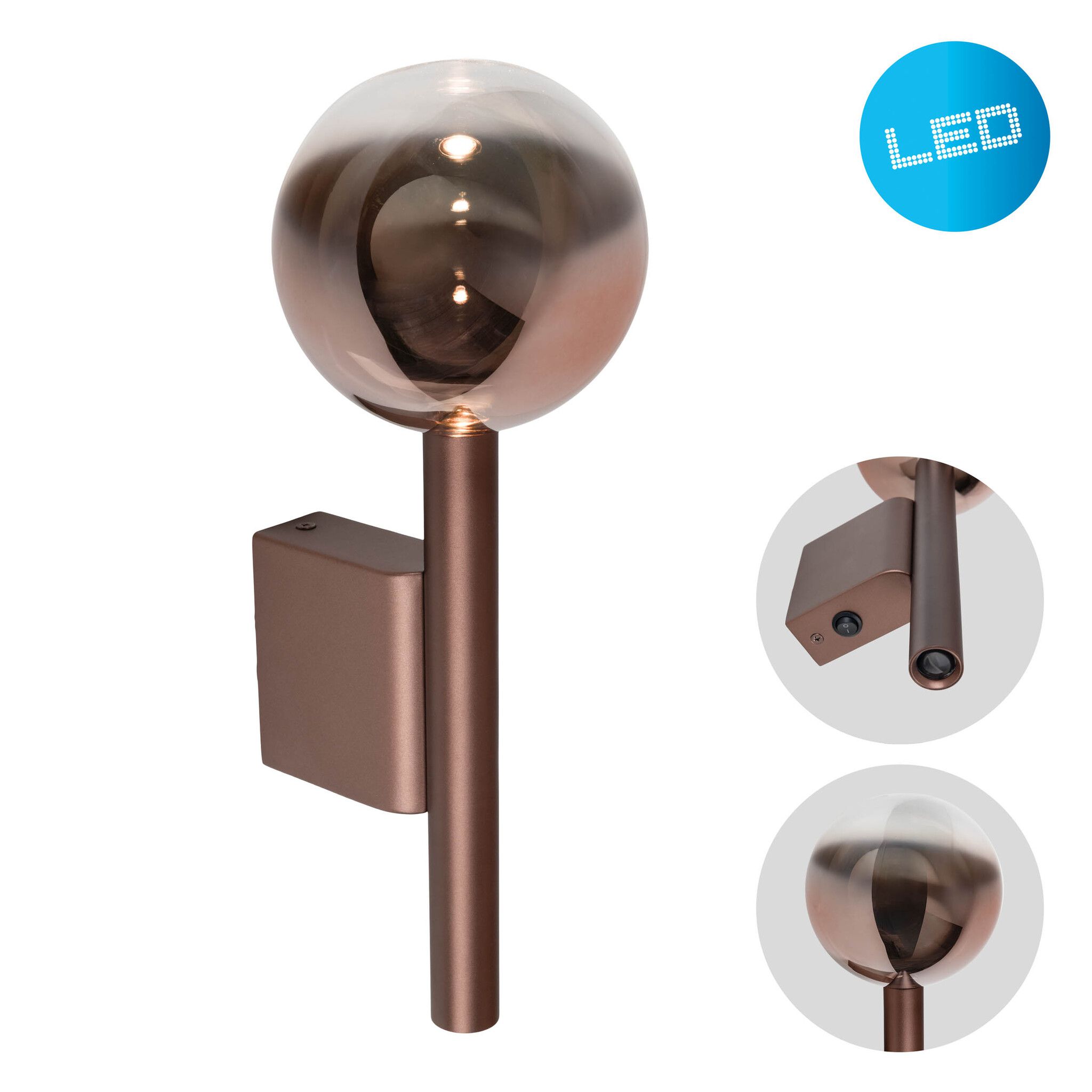 LED Wandleuchte  SINGAPUR  H: 34cm kupfer - IP20, LED-Modul, Kupfer